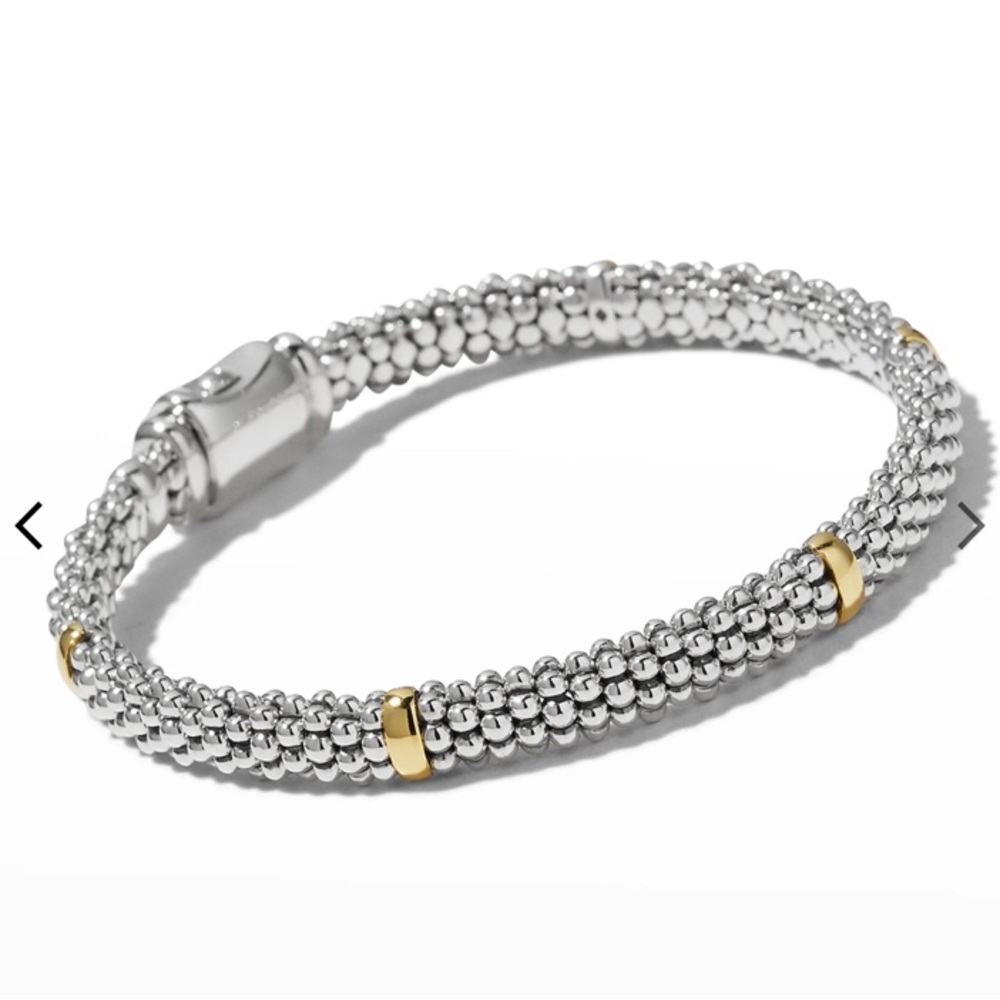 LAGOS SIGNATURE SILVER CAVIAR BRACELET WITH 18k GOLD, 6mm